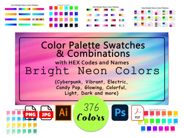 Neon & Bright Color Palette Combinations Bundle 376 Colours | Nestavate